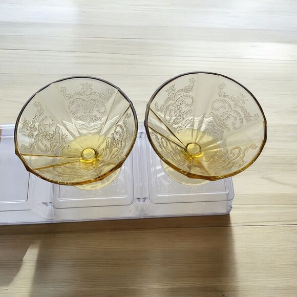 Vintage Federal Madrid Amber Depression Glass Dessert Sherbet Cups Set Of 2 - Picture 3 of 9
